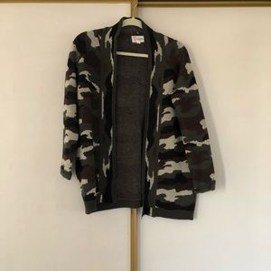 Open front camo print cardigan
